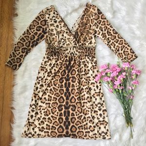 Boston Proper Long Sleeve Gold Leopard Dress XS